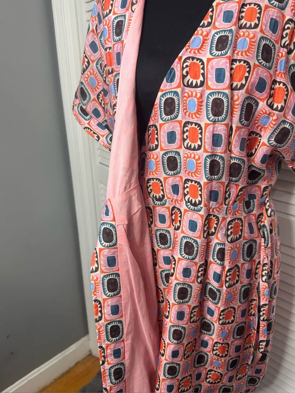 FRNCH Paris Alyha  Sun Wrap Retro Geometric Tile Print Artistic Mosaic Dress Med